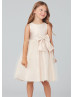 Pearl Neck Satin Tulle Knee Length Flower Girl Dress